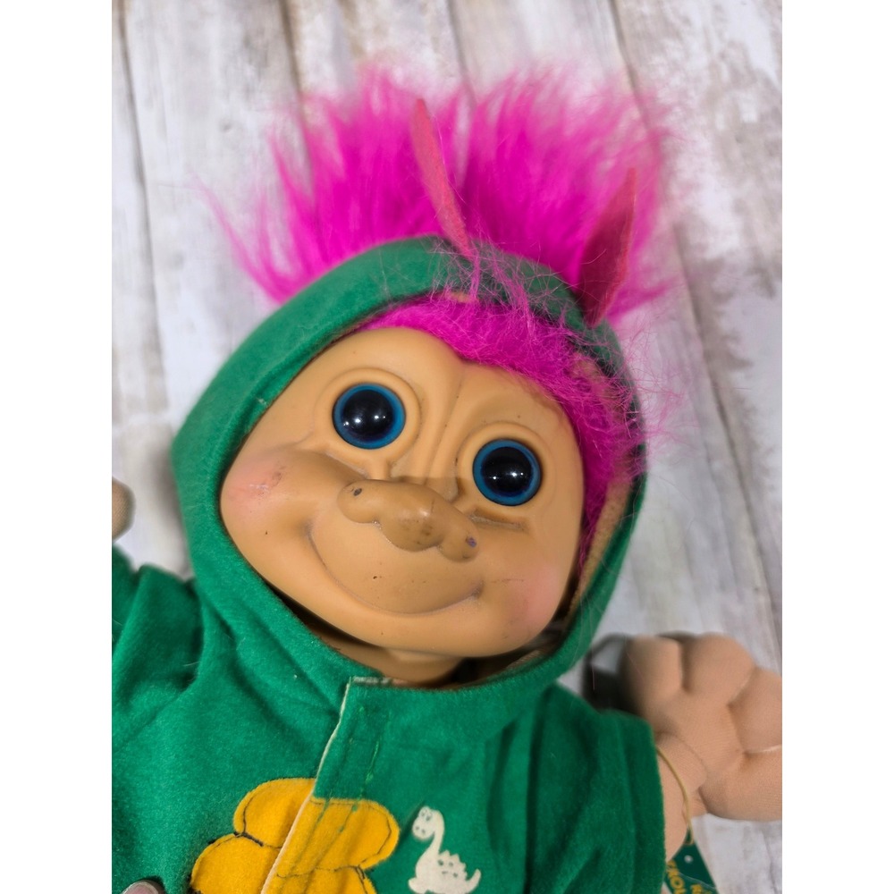 Vintage‎ Russ Troll Kidz Dino Green Dinosaur Costume Plush Doll Set 13"& 5" TLC - Picture 7 of 8